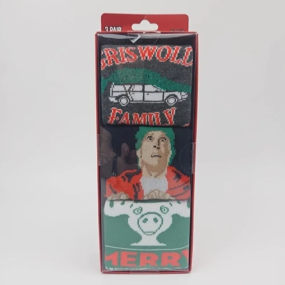 National Lampoon's Christmss Vacation Crew Socks 3 Pack Size 8-12 Holiday Gift‎